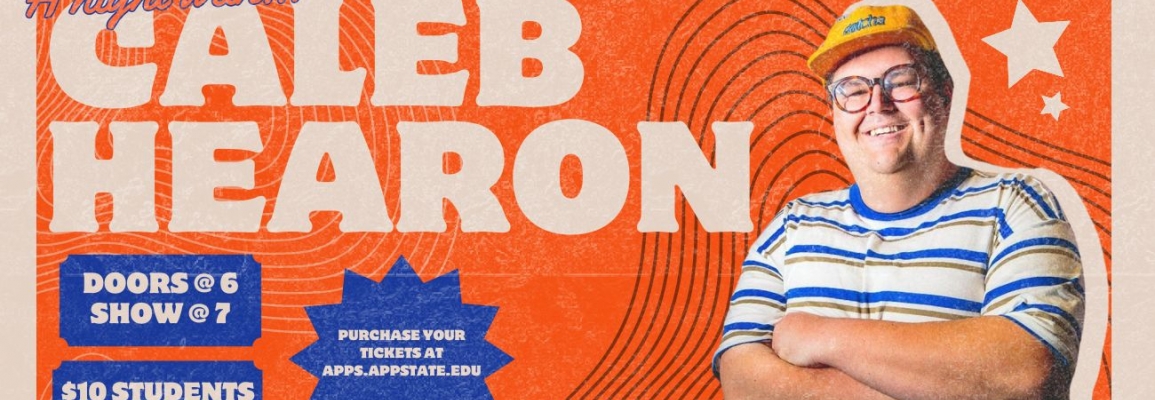 test image for event, headshot of Caleb Hearon with event information included